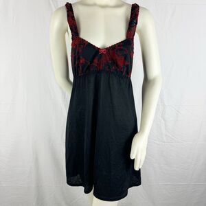Vintage Cinema Etoile Knit Babydoll Slip Size L Black Red Semi Sheer Whimsygoth